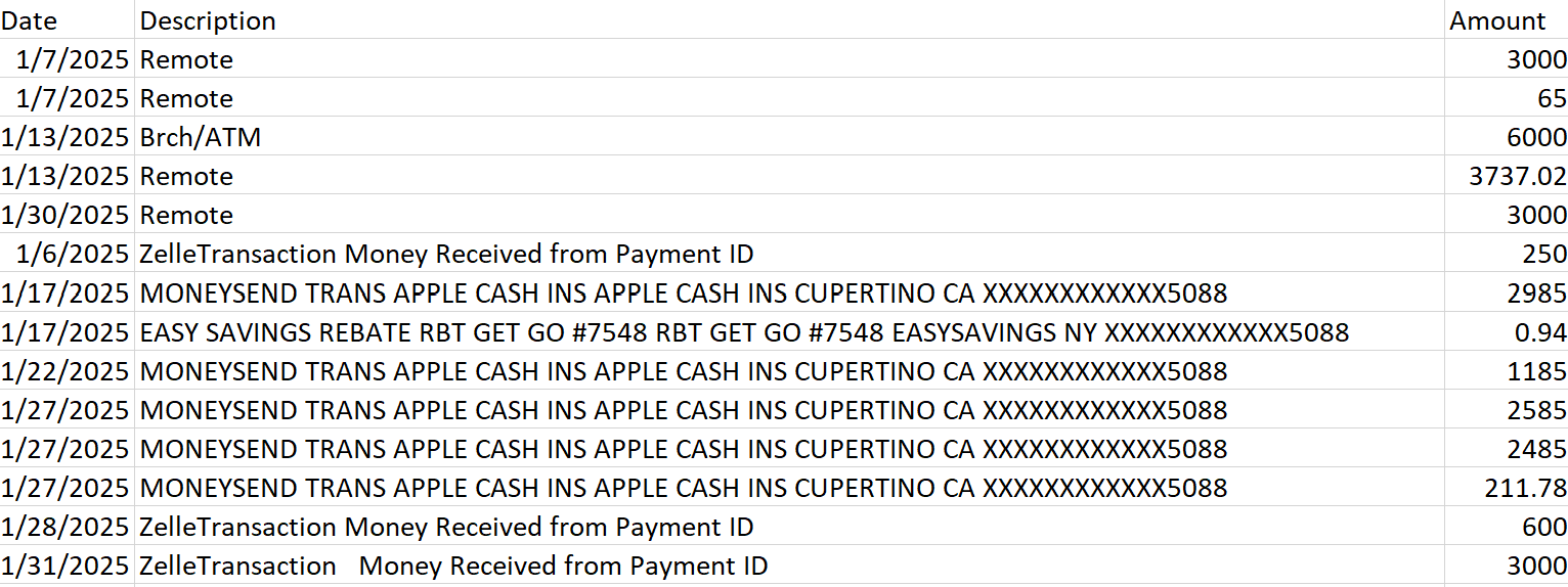 Clean CSV spreadsheet with organized transaction data